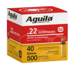 Aguila 1B221115 Super Extra High Velocity 22LR 40gr Copper Plated Solid Point 500 Per Box/4 Case