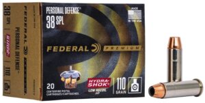 Federal PD38HS3H Premium Personal Defense Low Recoil 38Special 110gr Hydra-Shok Jacketed Hollow Point 20 Per Box/10 Case