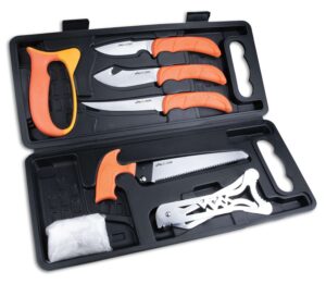 Outdoor Edge WP2 Wild Pak  Multiple Skinner w/Gut Hook/Saw/Caper Plain/Saw 420J2 Stainless Steel Blade FRN Orange Handle