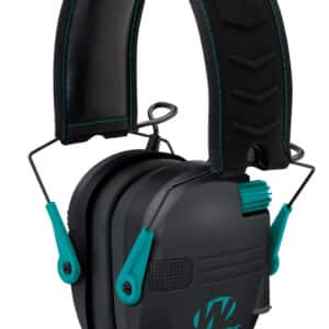 Walker's GWPRSEMTL Razor Slim Electronic Muff 23 dB Over the Head Black Polymer w/Teal Accents