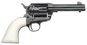 Taylors & Company 200056 1873 Cattleman Outlaw Legacy 45 Colt (LC) Caliber with 4.75" Barrel, 6rd Capacity Cylinder, Overall Blued Engraved Finish Steel & Ivory Synthetic Grip