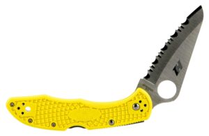 Spyderco C88SYL2 Salt 2  3" Folding Clip Point Serrated H1 Steel Blade Yellow Bi-Directional Texturing FRN Handle Includes Pocket Clip