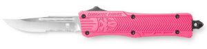 CobraTec Knives SPKCTK1SDS CTK-1  Small 2.75" OTF Drop Point Part Serrated D2 Steel Blade/ Pink Aluminum Handle Features Glass Breaker Includes Pocket Clip