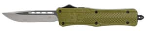 CobraTec Knives MODCTK1MDNS CTK-1  Medium 3" OTF Drop Point Plain D2 Steel Blade/OD Green Aluminum Handle Features Glass Breaker Includes Pocket Clip