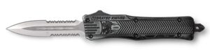 CobraTec Knives SSWCTK1SDAG2SS CTK-1  2.75" OTF Part Serrated D2 Steel Blade/Stonewashed Aluminum Handle Features Glass Breaker Includes Pocket Clip