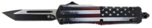 Templar Knife SUS231 Gen II US Flag Small 2.69" OTF Tanto Plain Black Oxide Stonewashed 440C SS Blade, 4.31" US Flag Aluminum Handle, Glass Breaker