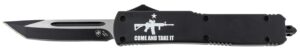 Templar Knife MAR15231 Gen II Come And Take It Slim 3.43" OTF Tanto Plain Black Oxide Stonewashed 440C SS Blade, 5.05" Black w/ "Come And Take It" AR-15 Gun Aluminum Handle, Glass Breaker