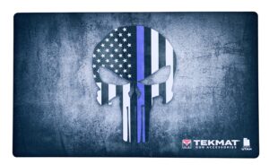 TekMat TEK42BLUELINE Blue Line Punisher Door Mat Multi Color Rubber 42" Long Blue Line Punisher Skull