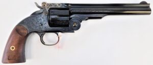 Taylors & Company 550643 Top Break Schofield 45 Colt (LC) Caliber with 7" Barrel, 6rd Capacity Cylinder, Overall Blued Engraved Finish Steel & Walnut Grip