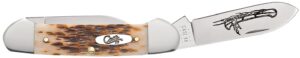 Case 00263 Canoe  2.60"/1.97" Folding Spear/Pen Plain Mirror Polished Chrome Vanadium Steel Blade/Peach Seed Jigged Amber Bone Handle