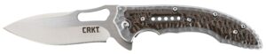CRKT 5460 Fossil  Compact 3.41" Folding Drop Point Plain Satin 8Cr13MoV SS Blade, Brown G10/SS Handle, Includes Pocket Clip