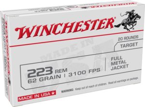 Winchester Ammo W223FMJ62 USA  223Rem 62gr Full Metal Jacket 20 Per Box/50 Case