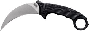 Cold Steel CS49KST Steel Tiger  4.75" Fixed Plain Stone Washed Japanese AUS-8A SS Blade/Black w/Thumb Shelf & Finger Ring Griv-Ex w/Overmold Kray-Ex Handle