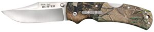 Cold Steel CS23JE Double Safe Hunter 3.50" Folding Clip Point Plain Satin 8Cr13MoV SS Blade/ Camo GFN Handle Includes Pocket Clip