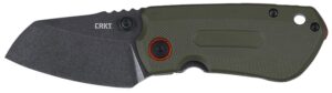 CRKT 6277 Overland  Compact 2.24" Folding Plain Stonewashed D2 Steel Blade, Green w/Orange Accents G10/SS Handle, Includes Pocket Clip