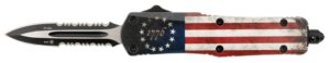 Templar Knife SBRF431 Gen II Betsy Ross Flag Small 2.75" OTF Dagger Part Serrated 440C SS Blade, 4.25" Betsy Ross Flag Aluminum Handle, Glass Breaker