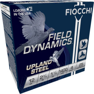 Fiocchi 12HVST4 Field Dynamics Upland Steel 12Gauge 2.75" 1 1/8oz 4Shot 25 Per Box/10 Case