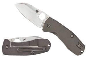 Spyderco C158TIP2 Techno 2  2.52" Folding Sheepsfoot Plain CTS XHP Steel Blade/Matte Stonewashed Titanium Handle Includes Pocket Clip