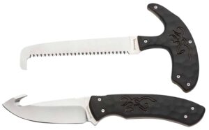 Browning 3220420 Primal Combo  3.75"/5.25" Fixed Drop Point Gut Hook/Skinner, Saw 8Cr13MoV SS Blade, Black Polymer w/Rubber Overmold & Finger Grooves Handle, 2 Piece Set, Includes Sheath