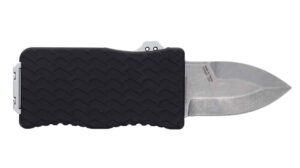 Schrade 1135969 Uproar  Automatic Mini 1.90" OTF Dagger Plain Satin D2 Steel Blade, Black Textured Aluminum Handle