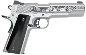 Cnc Firearms CNCWESTSPIRIT Kimber 1911 Western Spirit 45 ACP 7+1 5" Stainless Steel Barrel, Serrated w/Engraved Scrollwork Slide, Black Buffalo Horn Grip