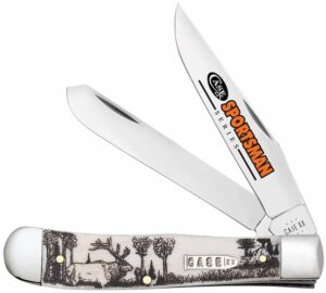 Case 81222 Trapper Sportsman Folding Clip Point/Spey Plain Mirror Polished Tru-Sharp SS Blade/Elk Embellished Natural Bone Handle