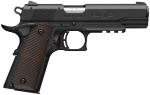 Browning 051065490 1911 Black Label Full Size Frame 22 LR 10+1 4.25" Stainless Steel Barrel, Matte Black Serrated Slide, Matte Black Polymer Frame w/Picatinny Rail, Brown Composite Grip