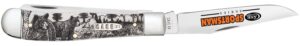 Case 81223 Sportsman Trapper 3.24" Clip/3.27"Spey Folding Plain Mirror Polished Tru-Sharp SS Blade, Bear Wildlife Engraving Natural Bone Handle