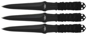 Uzi Accessories UZKTRW003 Throwing Knives  3" Fixed Straight Back Plain Black Stainless Steel Blade Black Nylon Cord Wrapped Handle