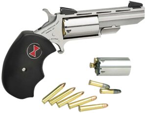 North American Arms BWC Black Widow  22 LR/22 WMR 5 Shot 2" Stainless Steel Vent Rib Barrel, Stainless Steel Frame, Stainless Cylinder, Black Finger Grooved Rubber Grip, Exposed Hammer