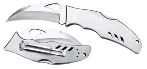 Spyderco BY07P Byrd Crossbill 3.50" Folding Hawkbill Plain 8Cr13MoV SS Blade, Stainless Steel Handle Includes Pocket Clip