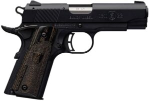 Browning 051815490 1911 Black Label Compact 22 LR 10+1 3.63" Stainless Steel Barrel, Matte Black Serrated Slide & Polymer Frame w/Beavertail, Black Laminate Stippled Grip