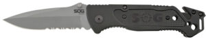 S.O.G SOG-FF24-CP Escape 3.40" Folding Clip Point Part Serrated Bead Blasted 9Cr18MoV SS Blade Black Anodized Aluminum Handle Includes Belt Clip