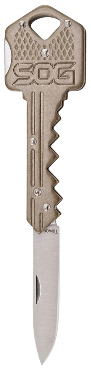 S.O.G SOG-KEY102-C Key  1.50" Folding Plain Drop Point Satin 5Cr13MoV SS Blade/ Brass Stainless Steel Handle