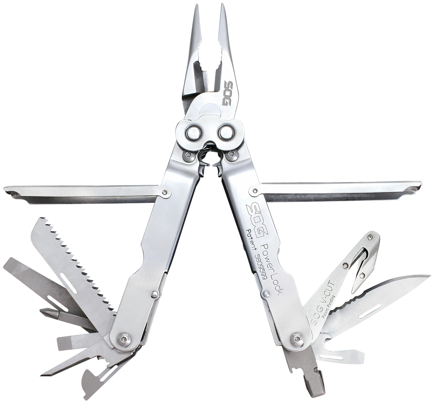 S.O.G SOG-S62N-CP PowerLock V-Cutter Polished 420 Stainless Steel 7" Long Includes Sheath