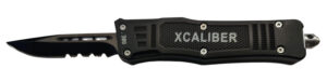 Xcaliber Knife Company  380 ACP  Small 2.75" OTF Part Serrated Black 440C SS Blade, 3.91" Steel Handle