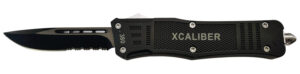 Xcaliber Knife Company  380 ACP  Large 3.80" OTF Part Serrated Black 440C SS Blade, 5.30" Steel Handle