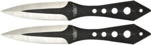 Uzi Accessories UZKTRWTZP Throwing Knives  Two Fixed Plain Black/Silver Stainless Steel Blade, Black Stainless Steel Handle, Includes Nylon Holster