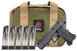 Alpha Foxtrot AA39X1QIG-XDBK20-PROM AF1911 Romulus Promo Compact Frame 9mm Luger 20+1 3.50" Black DLC Threaded Compensated Barrel, Black DLC Stainless Steel Optic Ready/Serrated Slide & Frame w/Beaver