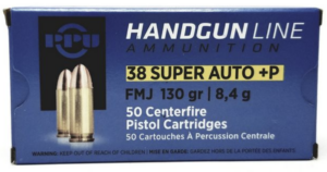 PPU .38 SUPER AUTO FMJ 130GR+P 50RD BOX 10 BOXES PER CASE